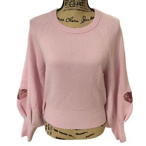 LoveShackFancy Ashland Pink Sweater Sequin Heart Wool Cashmere Blend Sz S